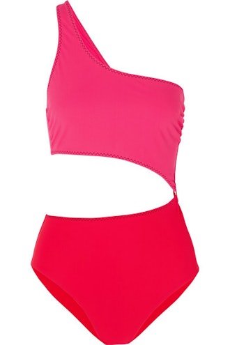 Stella McCartney Cutout one-shoulder two-tone swimsuit