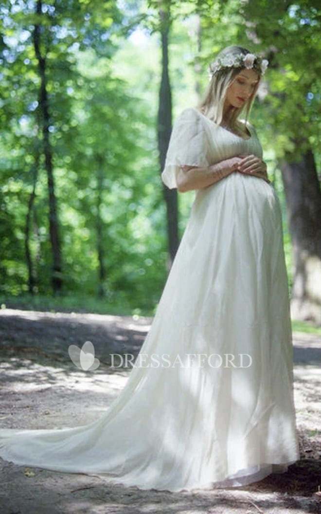 Country V-Neck Short Sleeve Pleated Maternity Wedding Dress