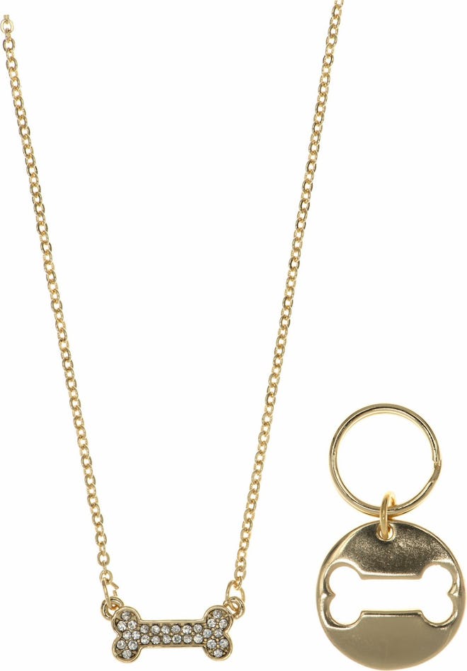 Pet Friends Pave Bone Pendant with Matching Charm, Gold