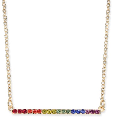 I.N.C. Gold-Tone Crystal Rainbow Horizontal Bar Pendant Necklace