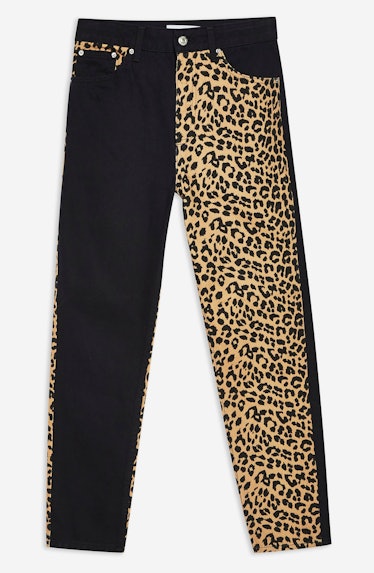 Topshop Leopard Panel Mom Jeans