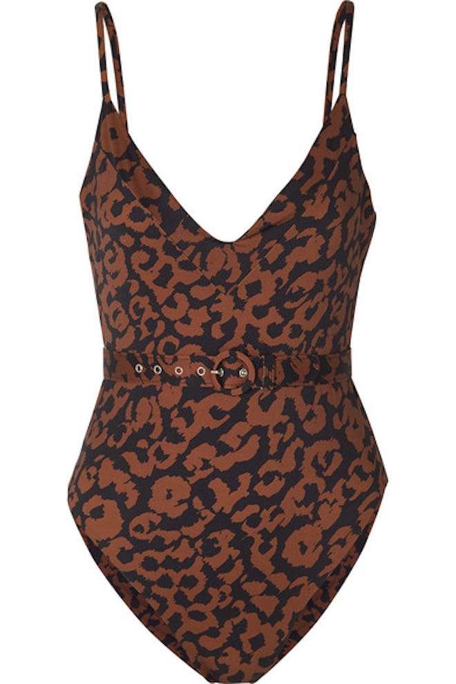 Nicholas Belted leopard-print swimsuit