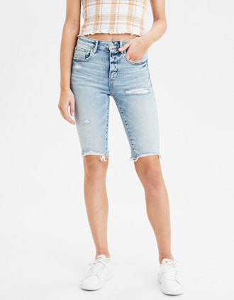 Super High-Waisted Denim Biker Shorts