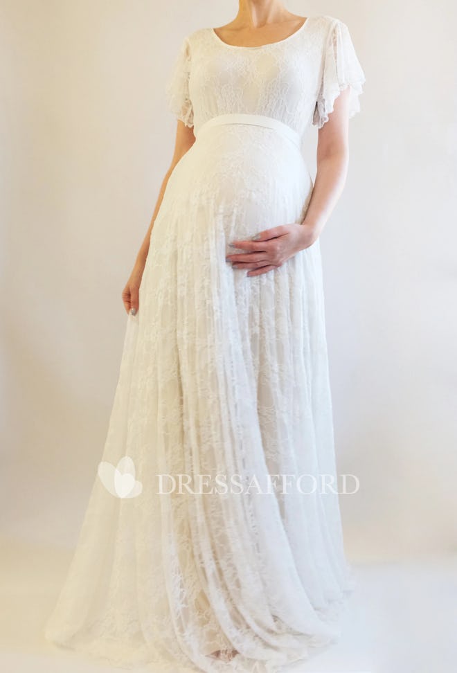 Beach Scoop Short Sleeve Bandage Pleated Maternity Wedding Dress