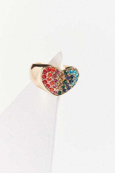 Rhinestone Rainbow Heart Ring
