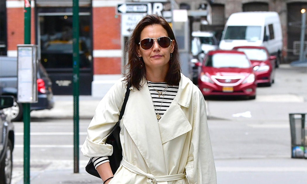 Katie Holmes’ Beige Trench Coat Is A Staple For Spring Showers