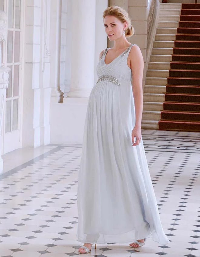 Mist Gray Embellished Grecian Wedding Gown