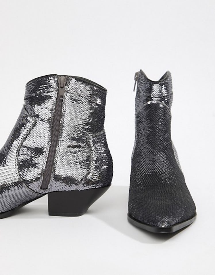 ASOS DESIGN Annie silver sequin western boots