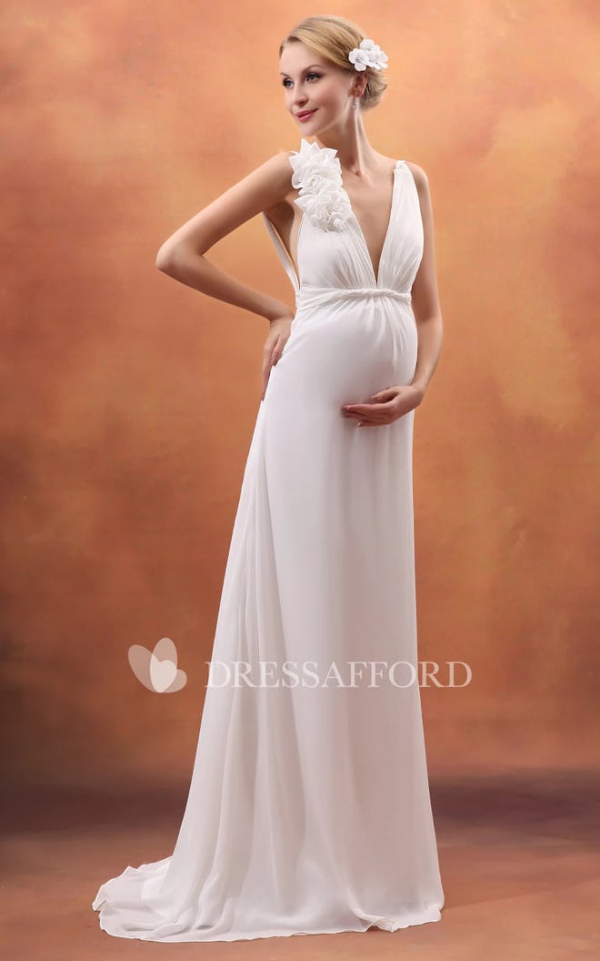 Backless Floral High-Waist V-Neckline Pregnant Dress