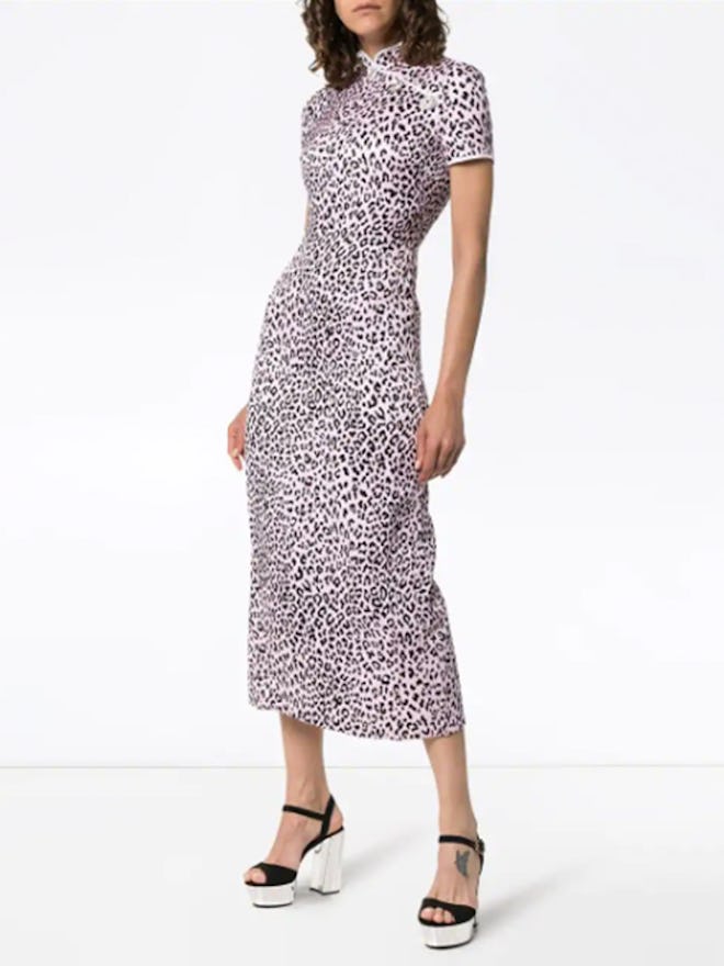 Fitted Cheetah-Print Silk Cheongsam Dress