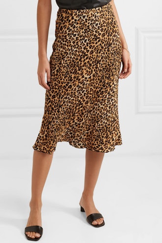 Zarina Leopard-Print Stretch Plissé-Jersey Midi Skirt