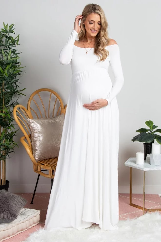 Solid Off Shoulder Maternity Dress