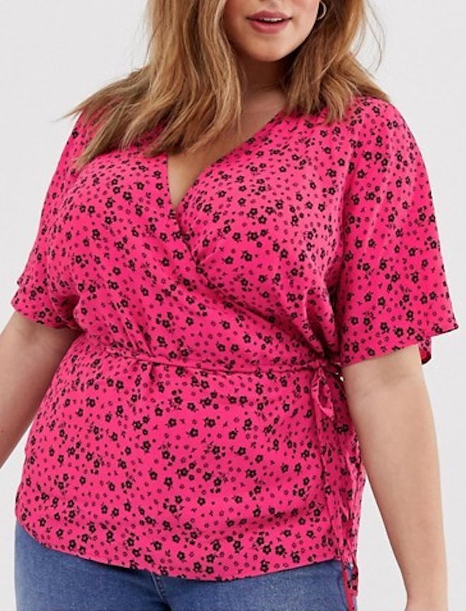 New Look Floral Wrap Top In Pink Pattern