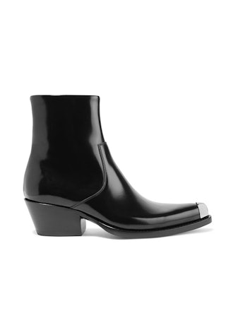 Tex Chiara Metal-Trimmed Glossed-Leather Ankle Boots