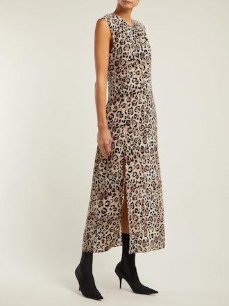 Knot-Front Leopard-Print Silk Dress