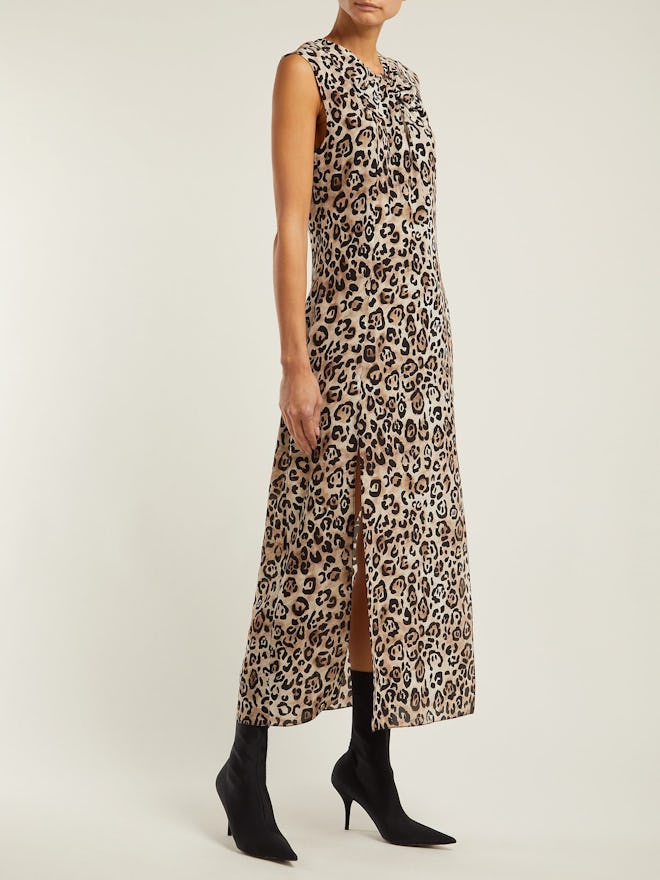 Knot-Front Leopard-Print Silk Dress