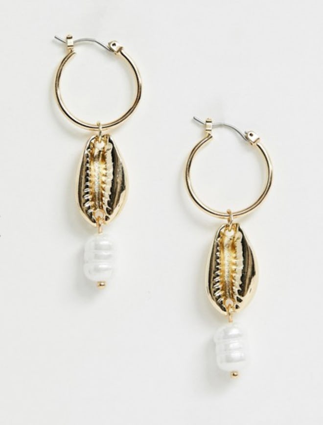 Pieces shell pearl detail earrings