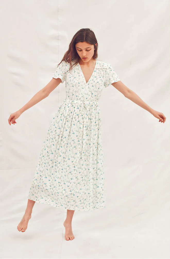 indie designer dresses Sylvia Dress (blue mist floral) 4T