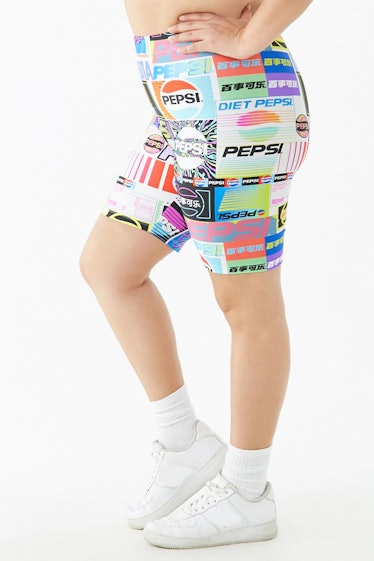  Plus Size Pepsi Print Biker Shorts