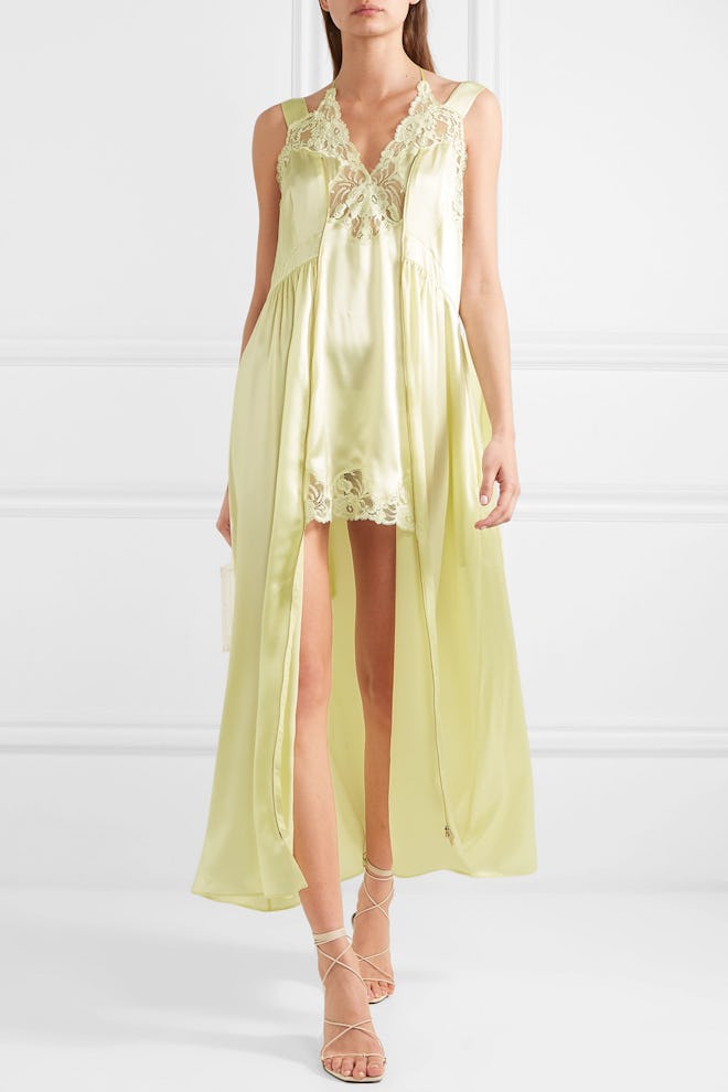 Lace-Trimmed Silk Satin Midi Dress