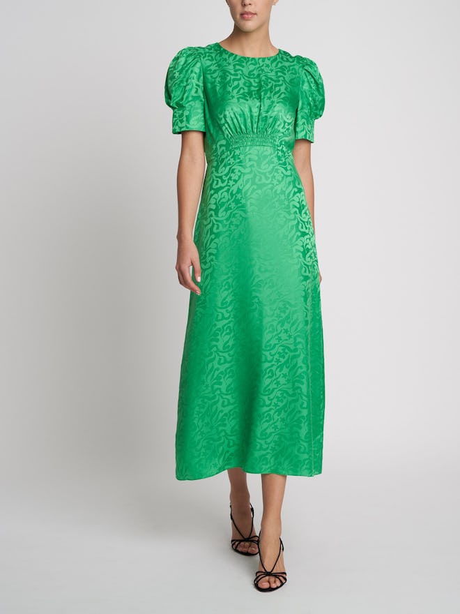 Bianca Leaf Green Silk Dress