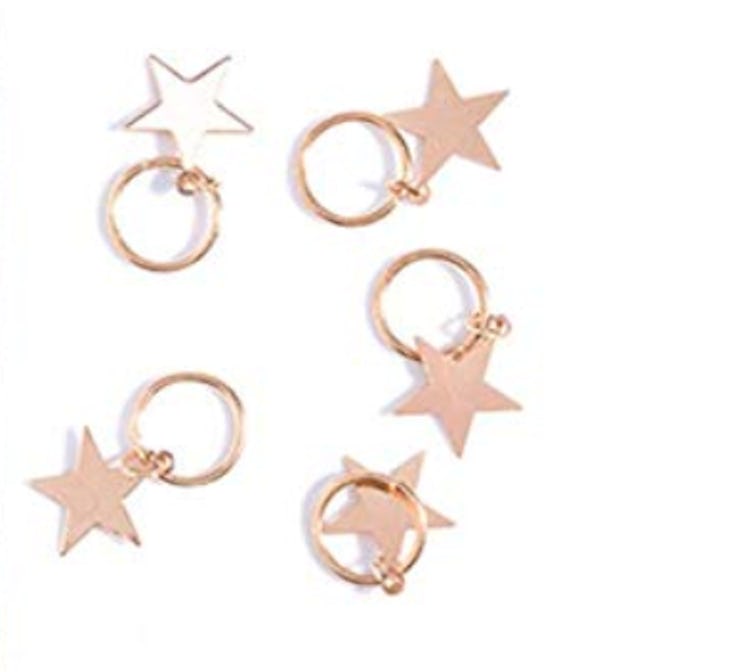 SODIAL 10pcs Lady Girls Cute Shiny Silver & Gold Star Hair Rings