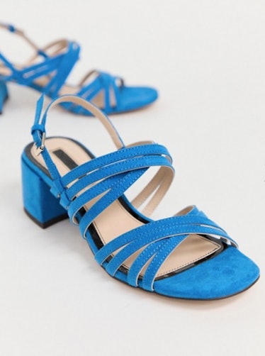 Miss Selfridge Heeled Sandals With Multi Straps In Blue