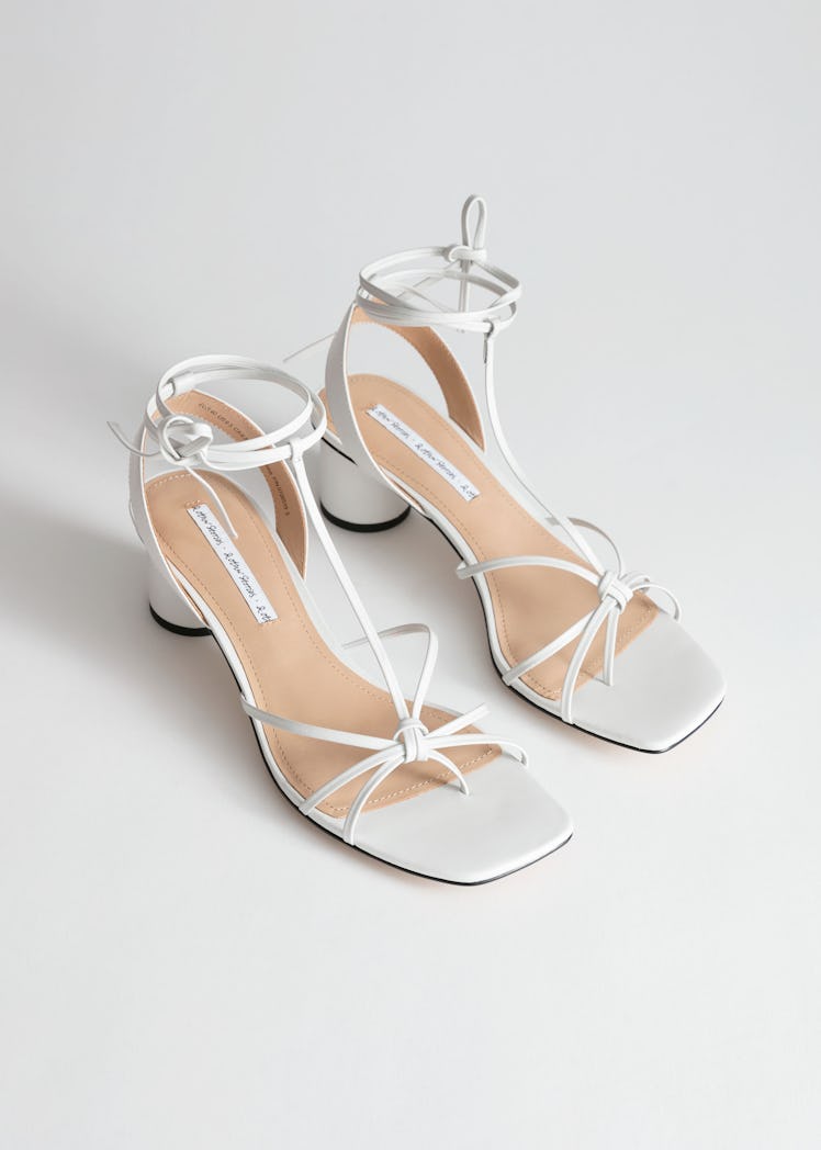 Square Toe Lace Up Heeled Sandals