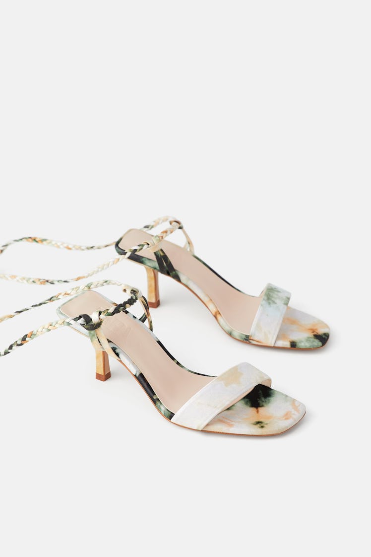 Tie-Dye Woven Strap Heeled Sandals