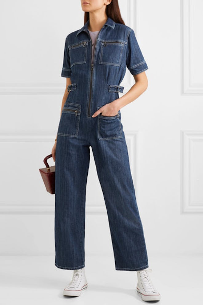 Zip-Embellished Denim Jumpsuit