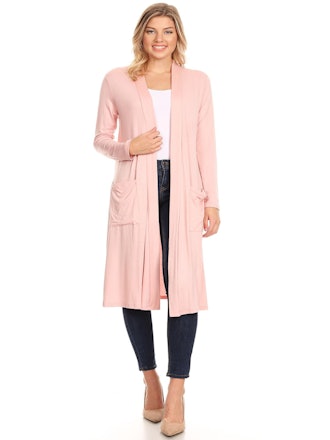 Women's Casual Solid Loose Fit Open Front Soft Duster Cardigan with Side Pockets