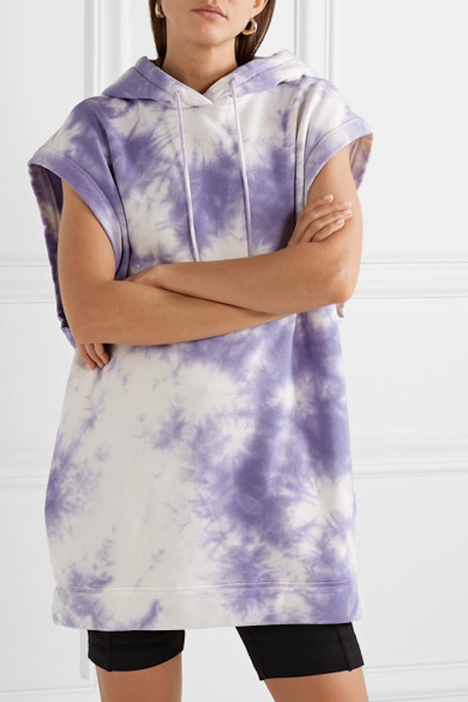 Oversized Hooded Tie-Dye Organic Cotton-Terry Mini Dress