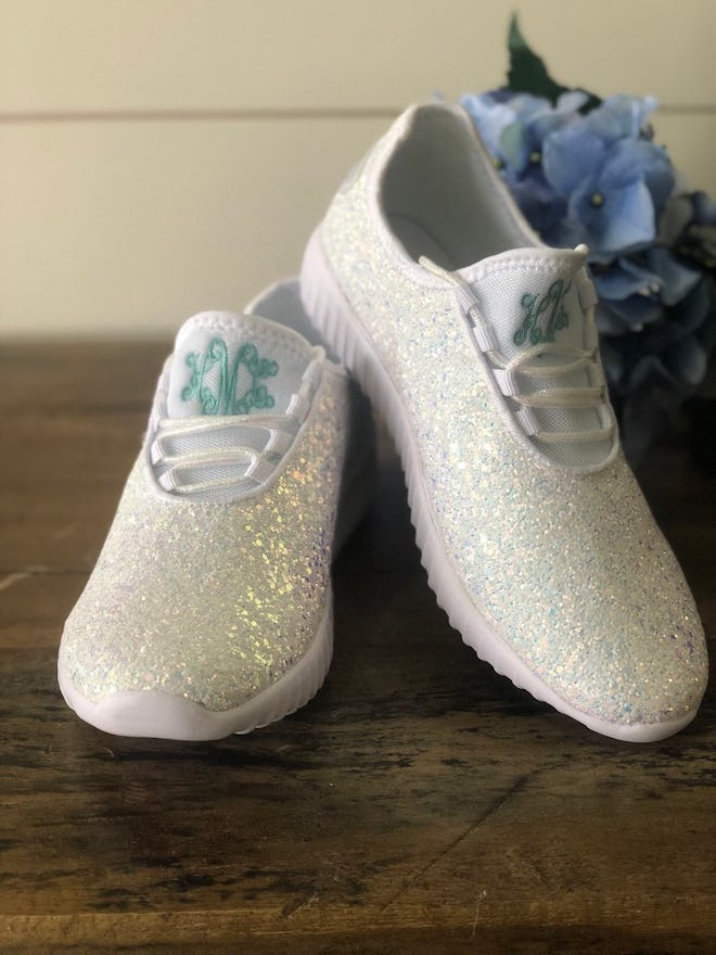 White Glitter Shoes with Monogram