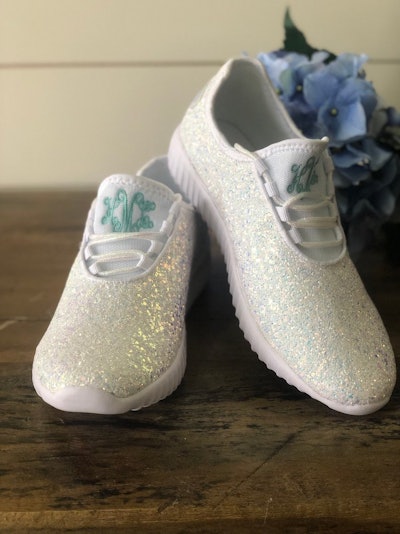 White Glitter Shoes with Monogram