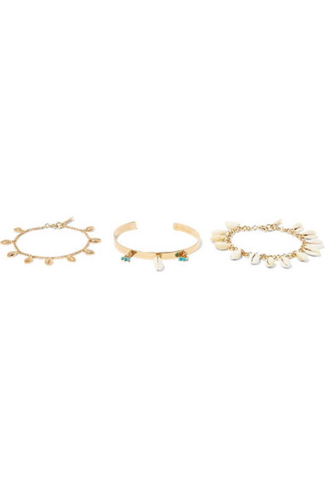 Set Of Three Gold-Tone, Shell And Bead Bracelets