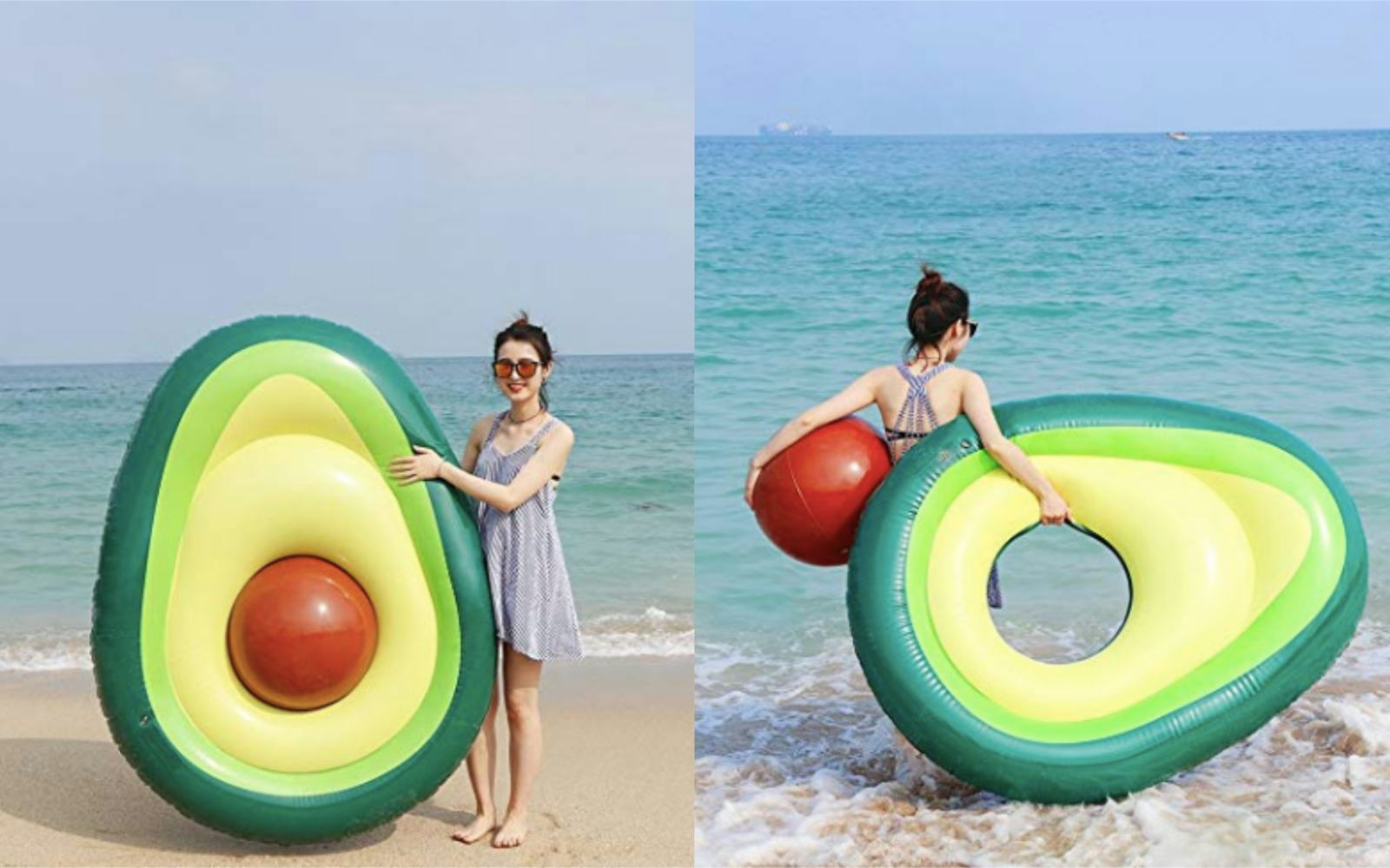 This Avocado Pool Float Comes With A Removable Beach Ball Pit.