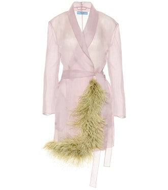 Feather-Trimmed Silk Organza Coat