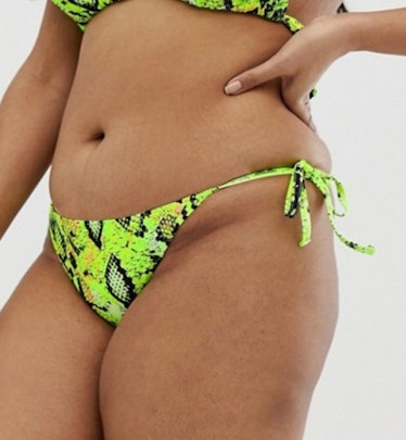 ASOS DESIGN curve mix and match tie side bikini bottom in neon snake