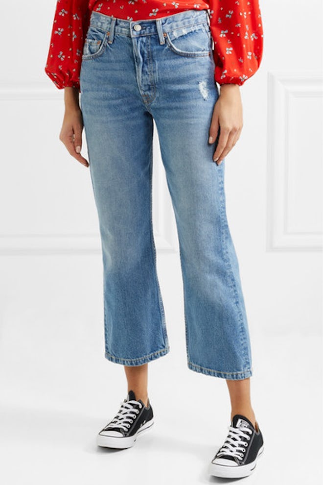 Linda Distressed Cropped High-Rise Flared Jeans