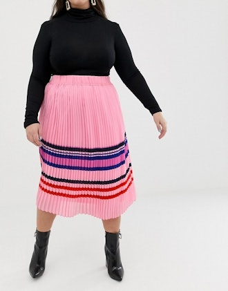 Stripe Pleated Midi Skirt 
