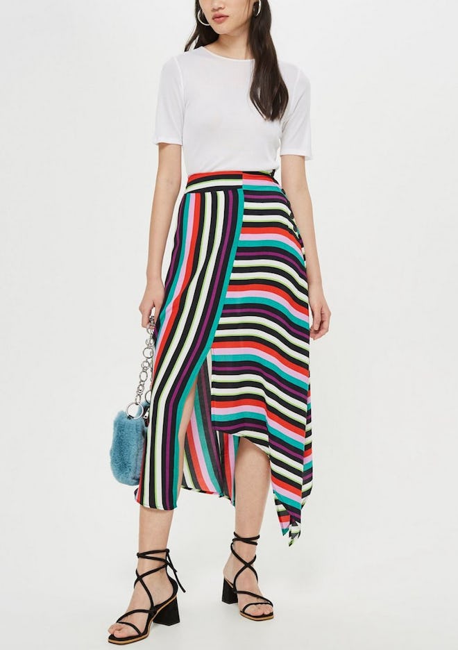 Striped Hanky Hem Midi Skirt 