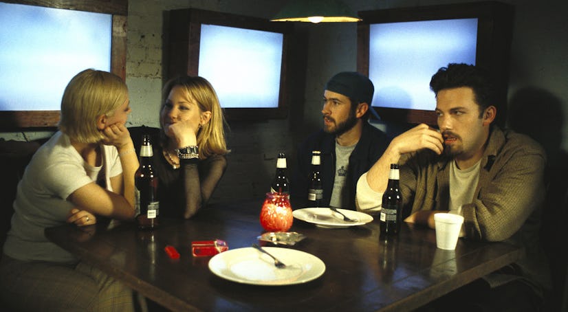 A scene from Chasing Amy showing Joey Lauren Adams, Ben Affleck, Guinevere Turner and Jason Lee