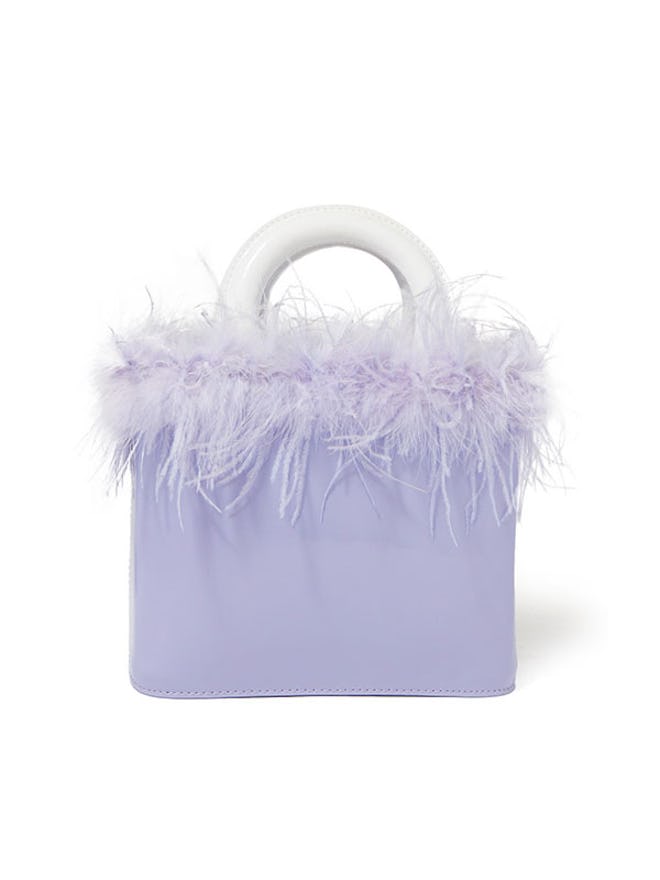 Nic Feather-Trimmed Patent-Leather Tote