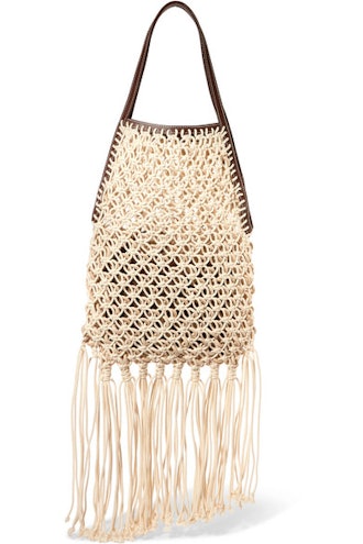 JW Anderson Leather-trimmed fringed macramé tote