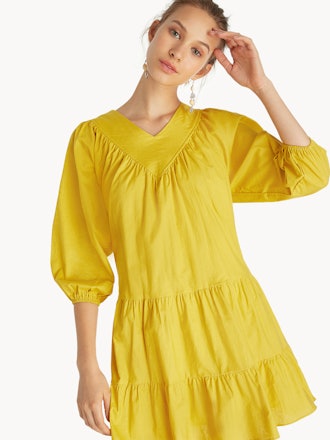 Purpose Midi Peasant Dress - Yellow