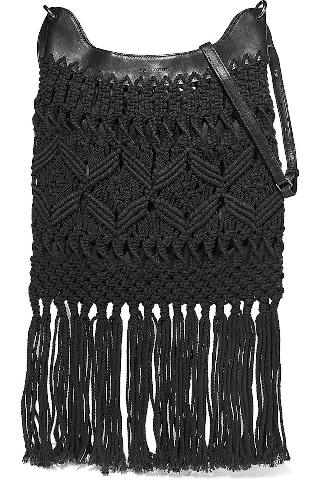 Isabel Marant Teomia leather-trimmed fringed macramé shoulder bag