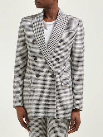 Houndstooth Single-Breasted Cotton Blazer
