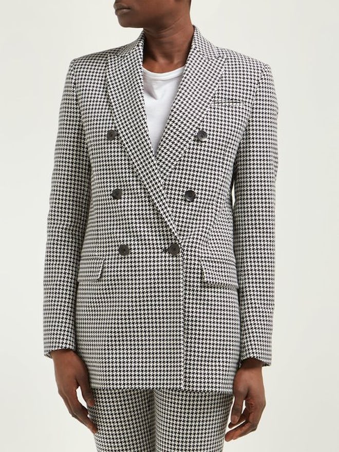 Houndstooth Single-Breasted Cotton Blazer