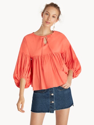 Purpose Babydoll Puff Sleeves Top - Coral Red
