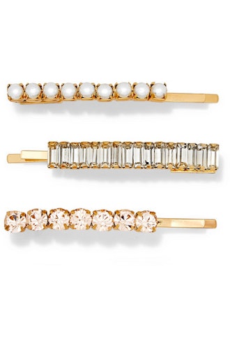 Lelet NY Set of three Lili gold-plated, crystal and faux pearl hair slides